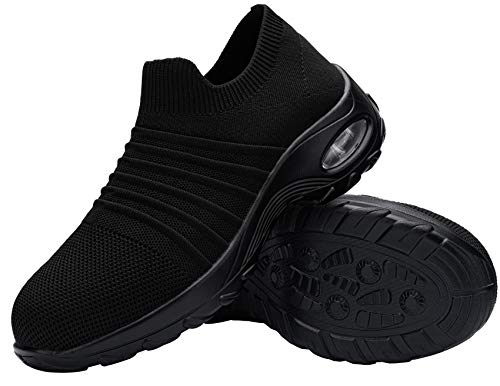 DYKHMILY Zapatillas de Seguridad para Mujer Ligeras, Zapatos de Trabajo con Punta de Acero Slip-on Comodo Respirable Calzado de Seguridad(Negro, 38EU)