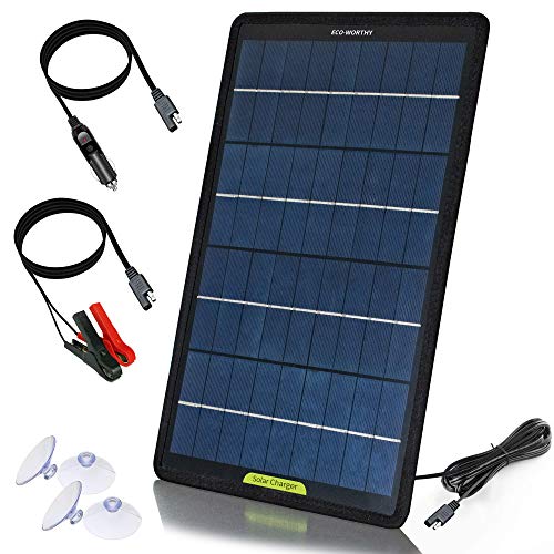 ECO-WORTHY 12V 10W Panel solar Trickle Charge Power Maintainer, kit de respaldo portátil con adaptador de clip de cocodrilo para coche, RV, barco, automóvil, motocicleta