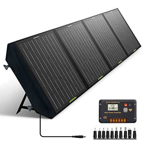 ECO-WORTHY Panel Solar Plegable de 120W para Estación de Energía Portátil y batería de RV, salida de CC para generador solar, con controlador de 20 A para SLA/Batería de litio de ciclo profundo