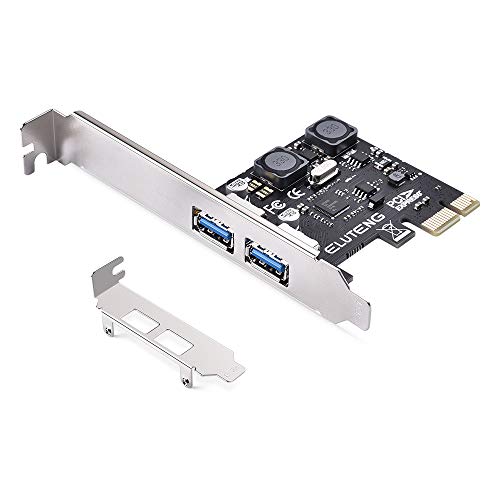 ELUTENG PCIE USB 3.0 PCIE Expansion Card 2 Port, PCI-e USB 3.0 Card Super Fast 5Gbps PCI-E to USB 3.0 Expansion Card Adapter Support PCI-E X1 X4 X8 X16 for Windows XP/7/8/8.1/10