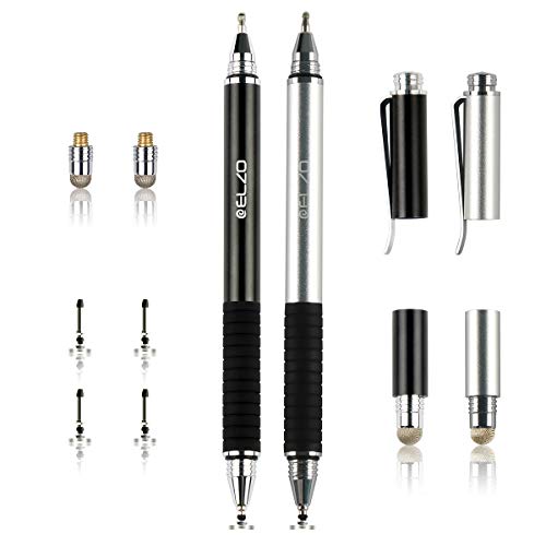 Elzo 2PCS Bolígrafos Digitales 3-en-1 Stylus Pen con Bolígrafo y 4 Discos Reemplazables Consejos de 2 Consejos de Fibra de Reemplazo para Surface Pro/Tablet/iPad Pro/Kindle Fire (Negro & Plata) Elzo 2PCS Bolígrafos Digitales 3-en-1 Stylus Pen con Bolígrafo y 4 Discos Reemplazables Consejos de 2 Consejos de Fibra de Reemplazo para Surface Pro/Tablet/iPad Pro/Kindle Fire (Negro & Plata)