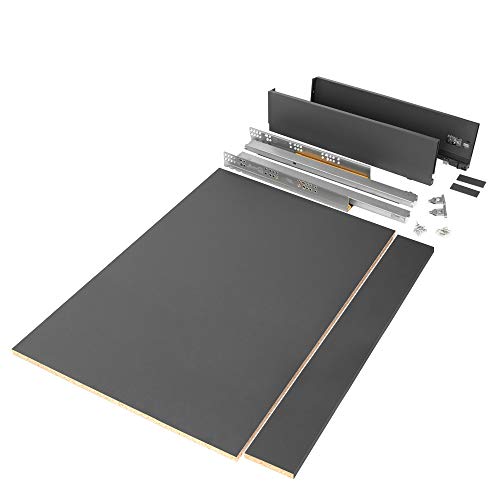 Emuca - Kit de cajón para cocina o baño con tableros incluidos y guias de extracción total con cierre suave, altura 93 mm para módulo 900 mm y profundidad 500 mm, Gris Antracita Emuca - Kit de cajón para cocina o baño con tableros incluidos y guias de extracción total con cierre suave, altura 93 mm para módulo 900 mm y profundidad 500 mm, Gris Antracita