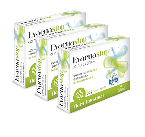 Evacuastop® 500 mg. 30 capsulas vegetales con 6 cepas de lactobacilos y saccharomyces boulardii. (Pack 3 unid.)