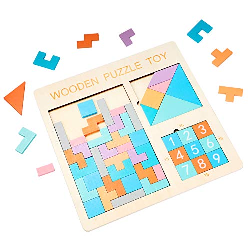 EXTSUD Tetris Rompecabezas de Madera Juguetes Educativos para Niños Tangram Bloque de Construcción Inteligencia Regalo Educativo para Niños