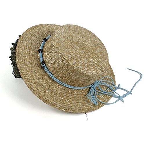 Faro 9006 Boater Sun Hat para Lady Summer Beach Flat Sunbonnet Wide Brim Pastel de Carne de Cerdo ha Fashion Belt Bombilla (Color : Natural)
