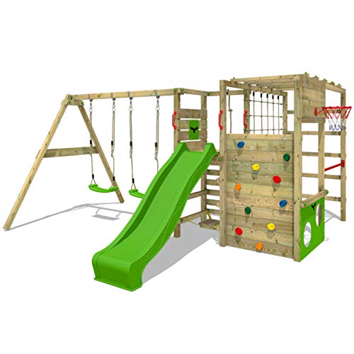 FATMOOSE Parque infantil de madera ActionArena Air XXL con columpio y tobogán, Área de Juegos da exterior, Torre de escalada para niños