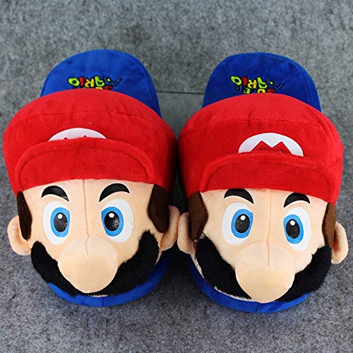 FENGHU Pantuflas de Felpa 26cm Super Mario Bros Zapatillas Luigi Winter Warm Indoor Stuffed Shoes para Adolescentes y Adultos