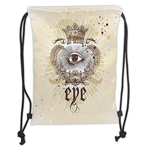 Fevthmii Drawstring Backpacks Bags,Eye,Artistic Vintage Emblem Eye Victorian Laurel Branches Crown Calligraphy Decorative,Light Yellow Brown White Soft Satin,5 Liter Capacity,Adjustable Str Fevthmii Drawstring Backpacks Bags,Eye,Artistic Vintage Emblem Eye Victorian Laurel Branches Crown Calligraphy Decorative,Light Yellow Brown White Soft Satin,5 Liter Capacity,Adjustable Str