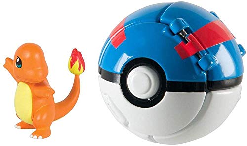 FHERIC Pokèmon Throw N Pop Poké Ball con Figuras de acción de Pokémon Juguete para niños (Pikachu y Poké Ball A)-Charmander y Great Ball