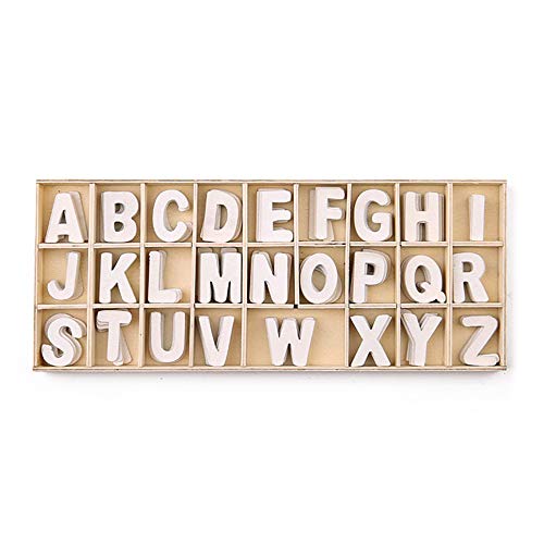 Finoki Caja de letras de madera con letras del alfabeto para educación de niños, manualidades, 156 piezas