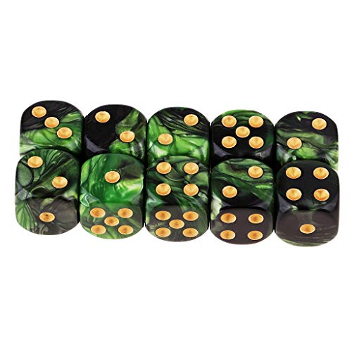 FLAMEER D6 Dados de Seis Caras para Juegos 16mm Dice Set de 10pcs - Verde + Negro