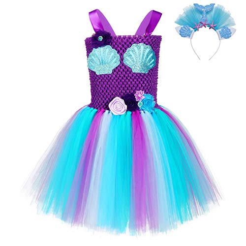 FONLAM Vestido Disfraz de Sirena Niña Bebé Vestido Tutú Princesa Bautizo Fiesta Niña Carnaval Halloween (12-24 Meses, Púrpura y Azul)