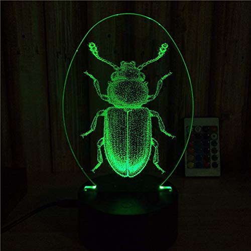 Forma de escarabajo 3D Lámpara de Ilusión Luz nocturna 7 colores Botón de cambio Toque LED Atmósfera Lámpara Dormitorio Oficina Decoración de cumpleaños Regalo para niños
