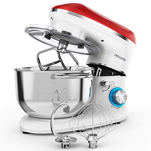 Freihafen Robot de cocina, amasadora, 1400 W, con bol de acero inoxidable de 5,5 L, varillas, batidora, protección contra salpicaduras, 6 velocidades, ruido reducido Freihafen Robot de cocina, amasadora, 1400 W, con bol de acero inoxidable de 5,5 L, varillas, batidora, protección contra salpicaduras, 6 velocidades, ruido reducido