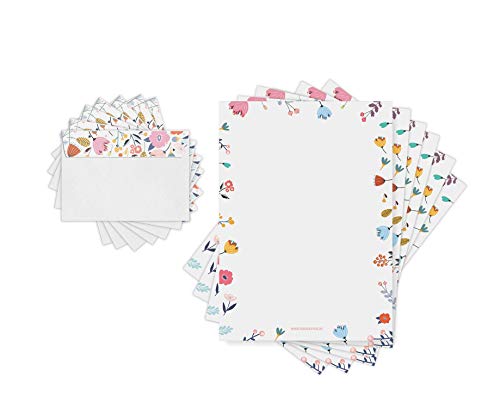 Friendly Fox - Papel de carta con diseño de flores, 20 hojas con 20 sobres, tamaño A4, para niños y adultos