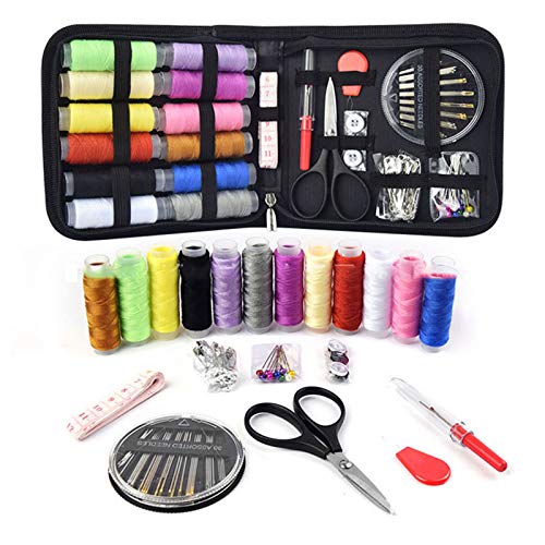 Fugift Juego de 72 agujas de coser portátiles de mano con mini maleta y accesorios de costura avanzados, adecuados para principiantes y viajes familiares