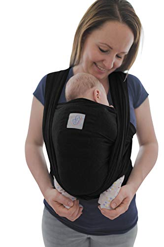 Fular portabebés con bolsillo frontal, incluye bolsa de transporte e instrucciones (idioma español no garantizado), largo y elástico para bebés prematuros y recién nacidos (negro)