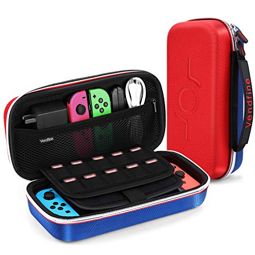 Funda para Nintendo Switch - Vendfine Funda de Viaje para Nintendo Switch Console con Más Espacio de Almacenamiento para 19 Juegos, oficial adaptador,Joy-con y otros accesorios Switch(Rojo /azul)