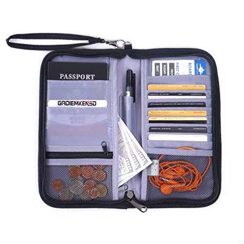 GADIEMENSS Travel Wallet Passports Holder with RFID Blocking Offer Family Organizer for Credit & Business Cards, Document, Boarding Pass, and Accessories (Blak)