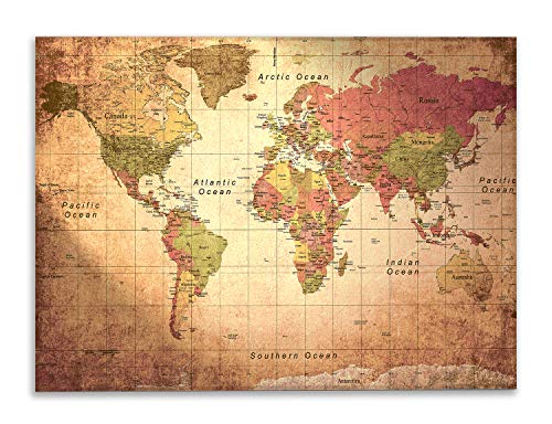 Giallobus - Cuadro sobre Vidrio ACRÍLICO PLEXIGLASS - World Map Old - MAPPA del Mondo INVECCHIATA - 70X100CM