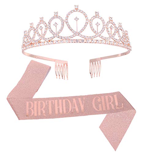 Gitua - Juego de 2 bandas decorativas de cumpleaños para niña, color oro rosa y dorado