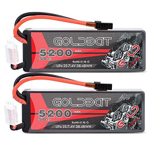 GOLDBAT Lipo 2S RC Batería 7.4V 50C 5200mAh Lipo Hardcase con TRX Plug Estuche rígido Batería para RC Car Truck Boat Traxxas Airplane Helicopter Racing Modelos (2 Paquetes)