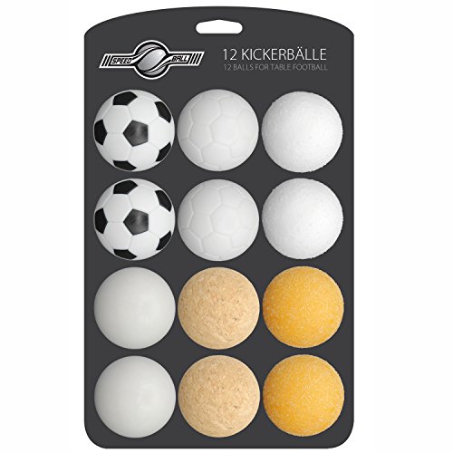 GOODS+GADGETS Juego de 12 pelotas de futbolín para mesa de futbolín, varios tipos (corcho, polietileno, poliuretano, ABS), 35 mm