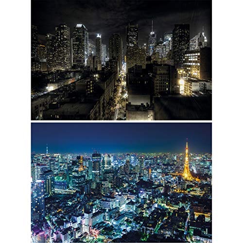 GREAT ART Set de 2 pósters XXL - Manhattan & Tokyo City de Noche - Nueva York América y Japón Imagen de Pared metrópolis Gran Ciudad Rascacielos Skyline decoración Foto (140 x 100 cm)