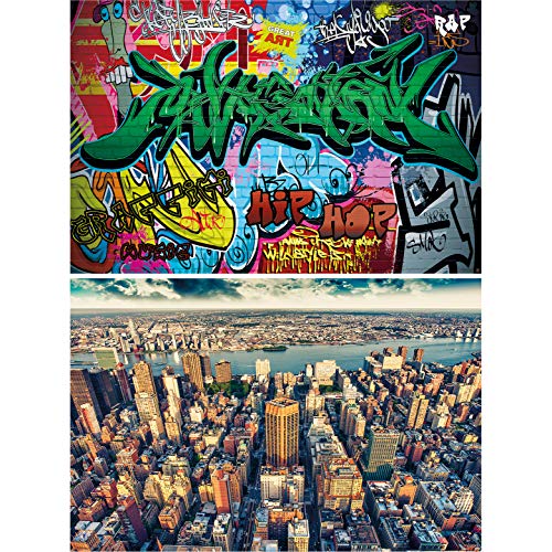 GREAT ART Set de 2 Posters XXL – Nueva York Graffiti - City & Comic Street Art USA Gran Manzana Rascacielos East River deoración para la habitación de niños Deco de Pared (140 x 100cm)
