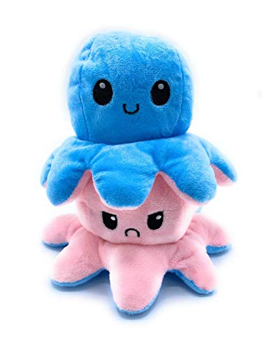 GS1 Global Office Pulpo Reversible, Pulpo de Doble Cara, Pulpo Sonriente y Triste, Regalar, Esponjoso, blandito y cariñoso. (Azul-Rosa)