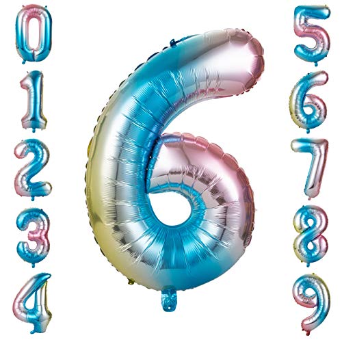 GWHOLE Globos Número 6, Globo Multicolor Mezclado de Azul Amarillo Rosa Globo Grande de Aluminio 1 2 3 4 5 6 7 8 9, Globos para Fiestas de Cumpleaños, Aniversario GWHOLE Globos Número 6, Globo Multicolor Mezclado de Azul Amarillo Rosa Globo Grande de Aluminio 1 2 3 4 5 6 7 8 9, Globos para Fiestas de Cumpleaños, Aniversario