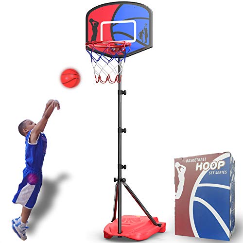 HAHAKEE Juego de aro de Baloncesto para niños, Juego de Baloncesto portátil Ajustable, Soporte de Baloncesto para niños Juego Deportivo Juego de Red, Pelota, Bomba de Aire