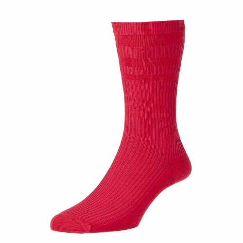 HJ Hall HJ91 - Juego de 3 pares de calcetines sueltos sin elástico para hombre, algodón, Rojo, Large