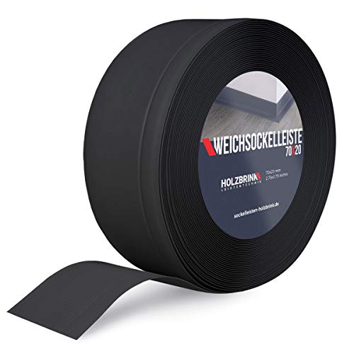 HOLZBRINK Perfil de Remate Suave Negro Pre Cortado Perfil de PVC, 70x20 mm, 25 m
