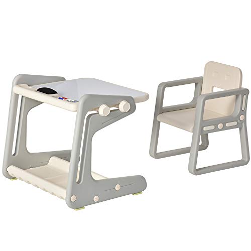 HOMCOM 2 en 1 Pupitre Infantil con Pizarra Juego de Escritorio Convertible y Silla para Niños de +12 Meses con 3 Rotuladores y 1 Borrador 65x48x66,7 cm Gris y Blanco HOMCOM 2 en 1 Pupitre Infantil con Pizarra Juego de Escritorio Convertible y Silla para Niños de +12 Meses con 3 Rotuladores y 1 Borrador 65x48x66,7 cm Gris y Blanco