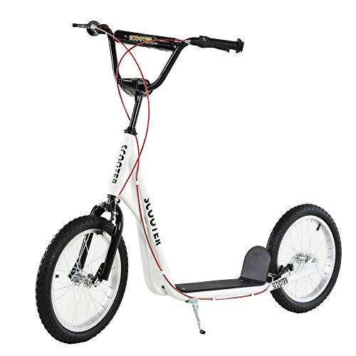 HOMCOM Scooter Patinete para Niños Mayores de 5 Años con Manillar Ajustable en Altura 2 Neumáticos de Caucho Inflable con Doble Freno Carga 100 kg 139x58x90-96 cm Blanco