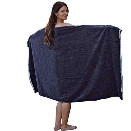 HOMELEVEL Toalla XL para sauna, baño, spa, algodón, 180 x 100 cm, color azul oscuro y blanco