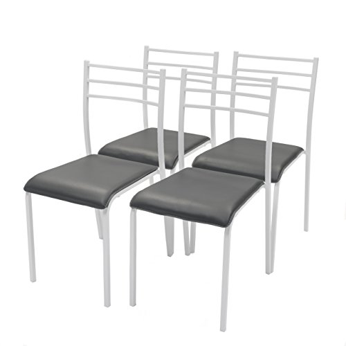 Homely Pack de 4 sillas de Cocina Paris con Estructura de Metal y Asiento en PVC (Blanco-Gris)