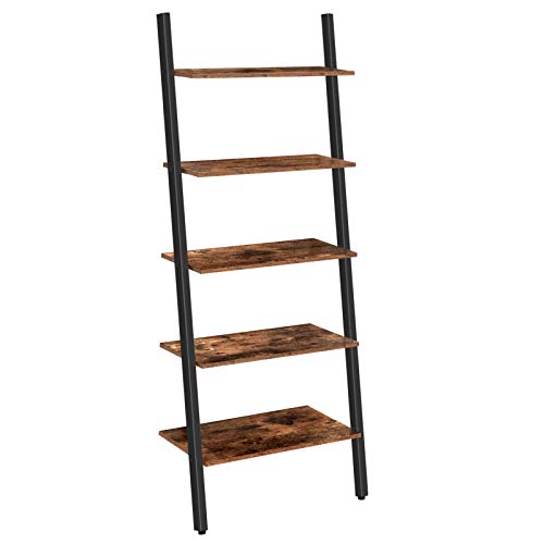 HOOBRO Estantería de Escalera, Librería de 5 estantes, Estilo Industrial, Estructura Estable, Montaje Fácil, para Sala de Estar, Oficina, Cocina, Inclinable en la Pared, Marrón Vintage EBF70CJ01 HOOBRO Estantería de Escalera, Librería de 5 estantes, Estilo Industrial, Estructura Estable, Montaje Fácil, para Sala de Estar, Oficina, Cocina, Inclinable en la Pared, Marrón Vintage EBF70CJ01
