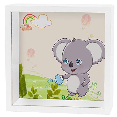 Hucha infantil de mopalwin con marco de fotos con función de hucha, para regalo de nacimiento, cumpleaños, hucha para bautizo, regalo de boda, 16,5 x 16,5 x 5,5 cm, color blanco