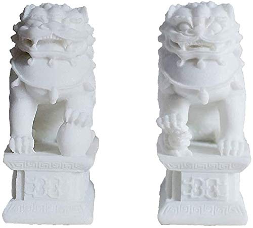 HYBUKDP Estatuas Las estatuas de los leones de Pekín par de estatuas Fu Foo Perros Feng Shui Decoración león guardián mejor estreno de una casa de felicitación regalo for alejar el mal de Energía Escu