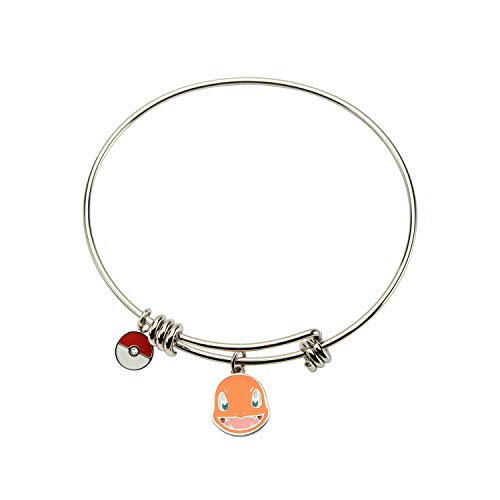 INOX Pokemon Charmander y Poke Ball Charm Pulsera Extensible de Acero Inoxidable