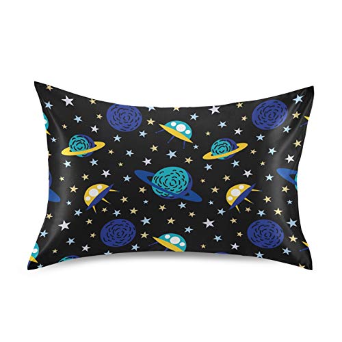 iRoad - Funda de almohada de microfibra 100% con patrón de estrellas espaciales de tierra, funda de almohada de satén suave para pelo y piel, tamaño king de 50,8 x 101,6 cm