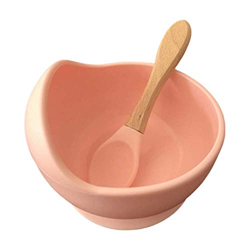 Iwinna Baby Silicone Suction Bowl 1 Piece Unbreakable Light with Silicone Wooden Spoon for 2-Year-Old Babies