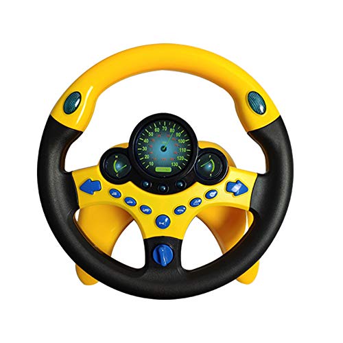 JEJA Children's Steering Wheel Toys, Controlador de conducción portátil simulado con Sonido y música Divertidos, Regalo Educativo temprano para niños pequeños/niños, Amarillo con Base