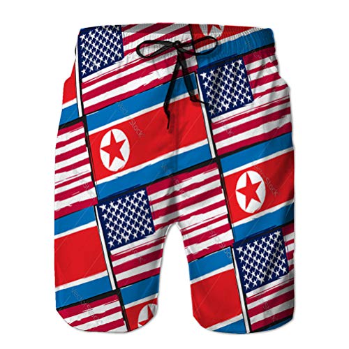 jiilwkie Shorts de baño para Hombre con Estampado 3D Shorts de Playa de Secado rápido Banderas o estandarte de EE. UU. Y Corea del Norte XL