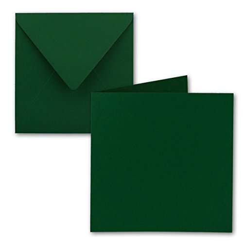 Juego de tarjetas plegables cuadradas de 15 x 15 cm, con sobres de carta, color verde oscuro, 50 unidades, adhesivo húmedo, para tarjetas de felicitación, invitaciones y más