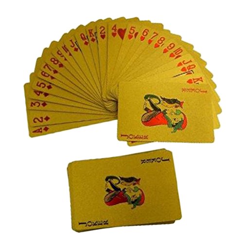 Juguetes de Cartas Mesa Naipes Póquer 52 Cartas Y 2 Joker Tarjetas Diseño Billete de Dólar Color Oro
