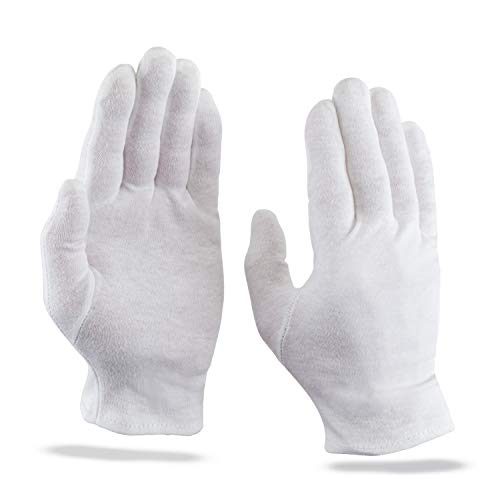 Kamum - Guantes de algodón 100 % color blanco, dermatológicamente probados (3 pares/10 pares), guantes hidratantes, extremadamente suaves y cómodos de llevar (XL, 3 pares)