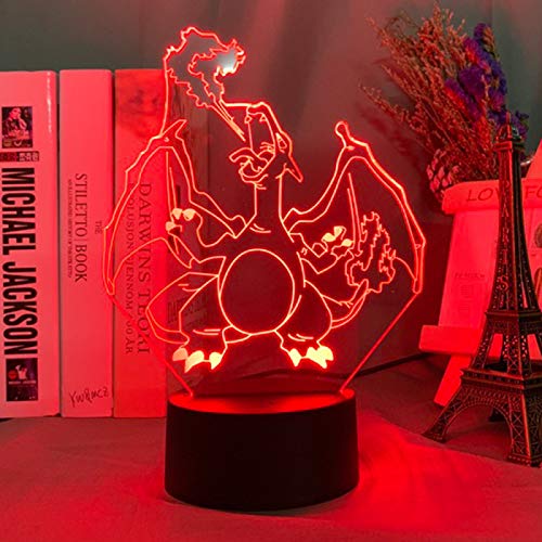 KangYD Juego de luz nocturna LED Pokemon Go Charizard, lámpara de ilusión 3D, E - Base para despertador (7 colores), Artesanía, Arte Lámpara de noche